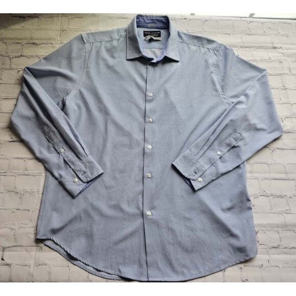 Report Collection X4 Performance Stretch Men’s Dress Shirt XL 17 34/35 Blue Geom - Picture 2 of 11